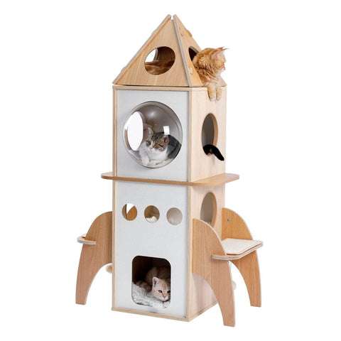 Rocket Style Cat Condo wooden scratching post