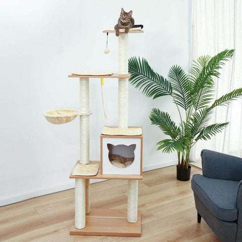 Wooden white Cat scratching post and condo