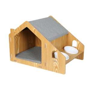 PaWz Wooden Cat & Dog House With Feeding Bowls