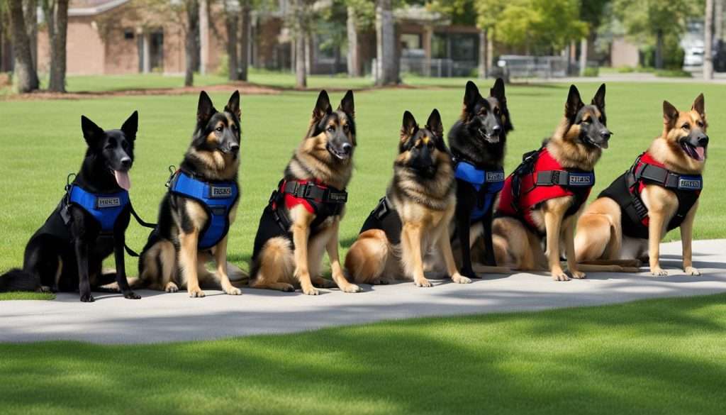 service dogs, therapy dogs, police dogs, military working dogs, detection dogs, search and rescue dogs